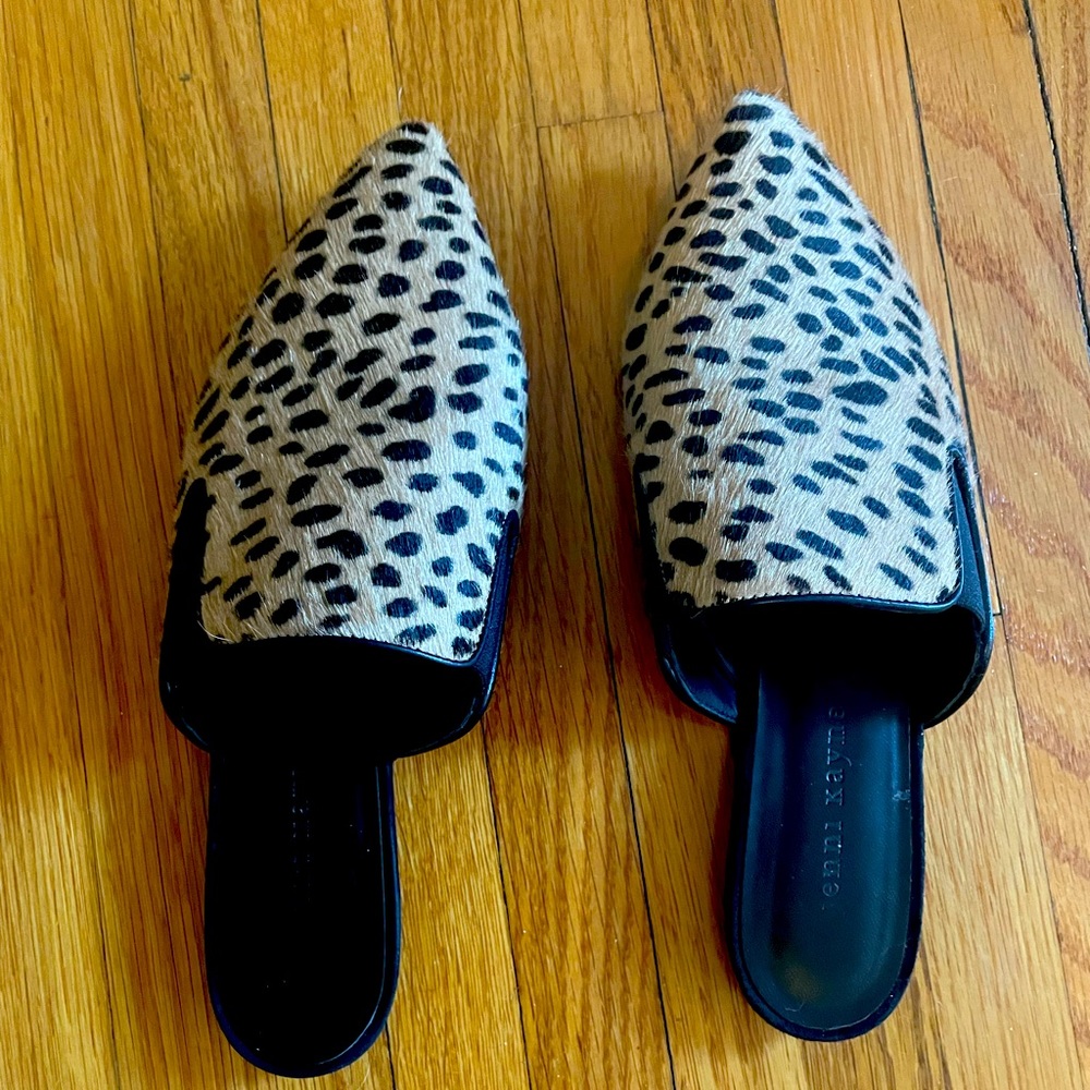 Jenni Kayne Pony Hair Leopard Cheetah Mules 38 7 1/2 8